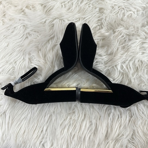 LULUS Laura Black & Gold Velvet Ankle Strap Chunky Heels Size 5 NEW - Picture 8 of 15